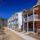 Sidewalk view of apartments